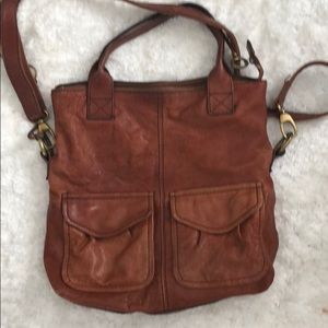 Fossil brown leather satchel messenger bag